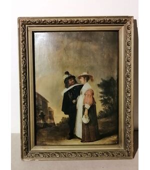 Tavola ritraente coppia che conversa nel paesaggio - David Teniers il giovane (attr.) (Anversa, 15 dicembre 1610 – Bruxelles, 25 aprile 1690) -