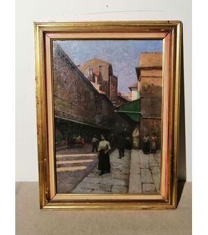 Anacleto Della Gatta (Sezze 1868 - Carmignano 1932) - Ponte Vecchio fine '800  - Dipinto firmato