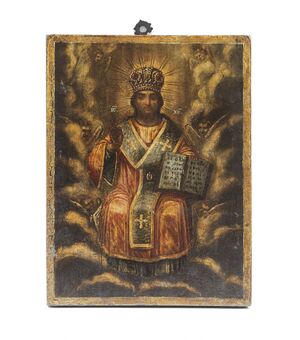 Icona in legno con Cristo Pantocratore - Russia XIX secolo