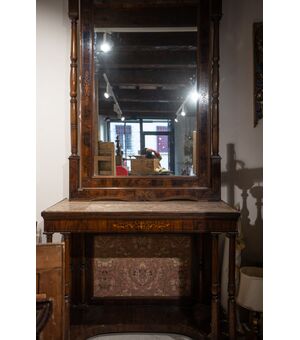 Grande consolle con specchiera e piano in marmo - Carlo X primi '800 - restauri necessari