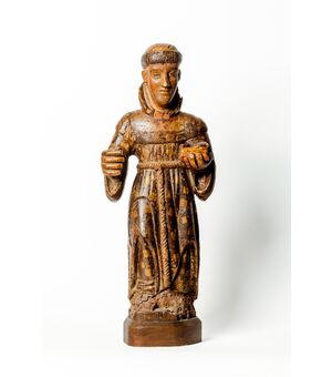 Frate francescano in legno con policromia originale - Italia XIV secolo