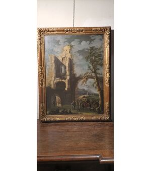 Paesaggio con figure e rovine - Gennaro Greco (Napoli 1665-1714) - Fine '600 - olio su tela