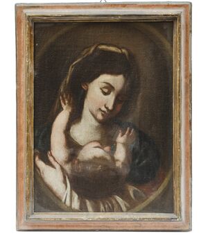 Madonna con bambino - Italia '600 - Cornice antica - olio su tela