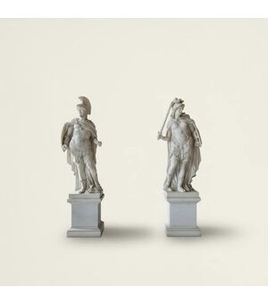 
Grandi Sculture di Antichi Guerrieri in Marmo Bianco