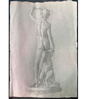 Disegno a matita e biacca su carta raffigurante figura neoclassica .Arturo Pietra.Bologna.