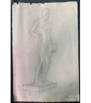 Disegno a matita e biacca su carta con soggetto neoclassico.Arturo Pietra.Bologna.