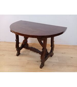 Console a mezzaluna fratinata in noce-metà 800-consolle-tavolino-tavolo da muro
