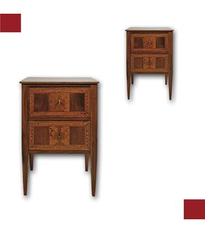 COPPIA DI COMODINI INTARSIATI NEOCLASSICI FINE DEL XVIII SECOLO