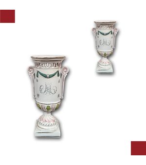 COPPIA DI VASI IN PORCELLANA DIPINTA PRIMA META’ XIX SECOLO