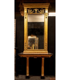 SPECC299 - Consolle Impero con specchiera, epoca '8/'900, provenienza Napoli, misure massime cm L 120 x H 288 x P 54