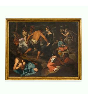 Olio su tela fine 600 Scena campestre con musicanti – scuola di Francesco Guarini (1611‑1654)