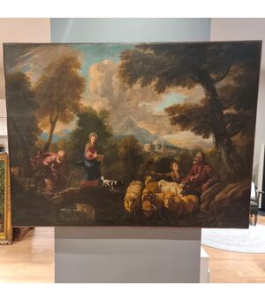 Olio su tela fine 600 Fuga d’Egitto di Philipp Peter Roos 1657-1706