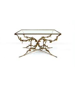 Tavolino in ferro battuto e vetro, XX secolo