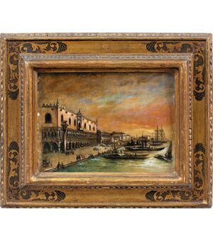 Pittore veneziano (inizi XIX sec.) - Venezia, veduta del Bacino di S. Marco verso la Riva degli Schiavoni.