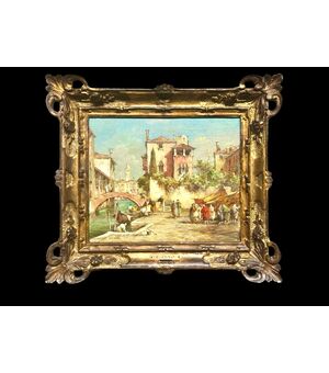 Dipinto olio su tela veduta veneziana.E.Zeno ( Eugenio Bonivento).Chioggia 1880-Milano 1956