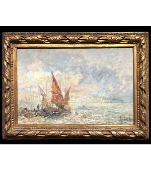 Dipinto olio su tela raffigurante Marina.Lucio Todeschini (Milano 1892-Cortenova 1969).