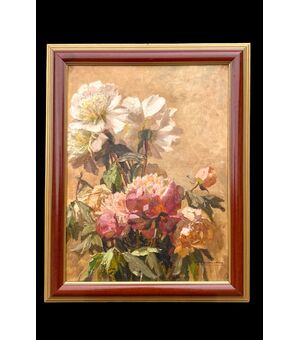Dipinto olio su tela raffigurante fiori.Firmato.