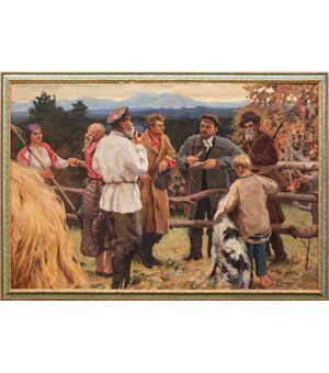 Dipinto realismo socialista russo prima metà XX secolo - olio su tela
