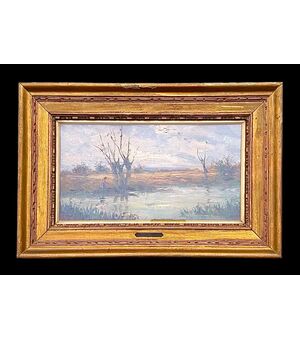 Dipinto olio su tavola intitolato ‘l’autunno’. Giuliano Amadori .Bologna 1883-1972).