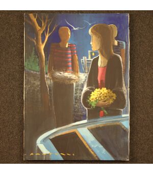 Quadro italiano firmato figure nella notte del XX secolo