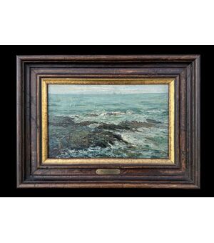 Dipinto olio su tavola raffigurante scena marina.Berto Ferrari ( Bogliasco 1887- Genova 1965)