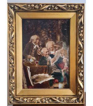 "Stampe curiose "Firmato P. Gilardi Dipinto ad olio su tavola