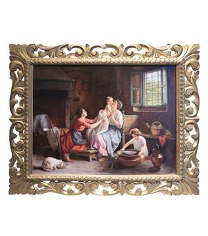 Pittore Toscano: Interno con Personaggi '900