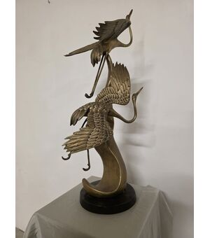 Scultura in ottone, raffigurante Aironi Cenerini in volo, anni 40'