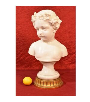ANCIENT MARBLE SCULPTURE, GIRL WITH FLOWER GARLAND, LATE 19th CENTURY STATUES (STMA63)     