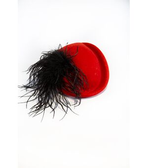 No Brand – Cappello in feltro rosso applicazione piume nere
