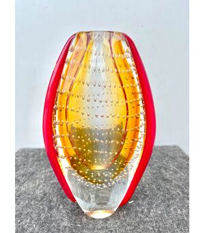 Vaso in vetro pesante sommerso con inclusioni a bolle.Manifattura Rosenthal