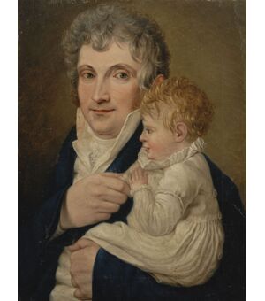 Portrait of father with daughter, Italian school, 18th century.     