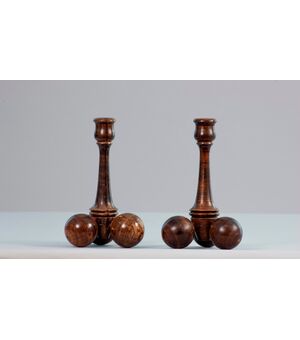 Italy (17th century), Pair of small wooden candlesticks     