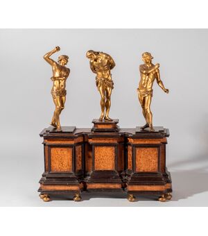 Workshop of Francois Duquesnoy, (Brussels 1597 - Livorno 1643), The Flagellation, group of three figures in gilt bronze     