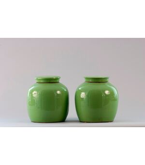 China (Quing Dynasty, 19th Century) Light green monochrome vases     