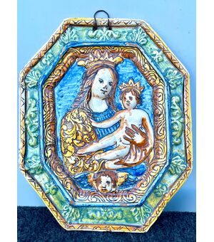 Targa devozionale ottagonale,Madonna con bambino.Emilia Romagna.Data incisa 1827