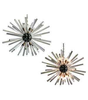 Exceptional Pair of Glass Sputnik Chandeliers, Murano