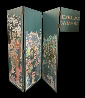 Luis De La Cámara (1942-2006) - Schermo dipinto con scena di moltitudine