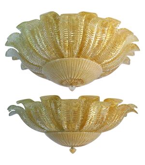 Pair of Large Ceiling Leaves Barovier & Toso Style, Murano, 1980s