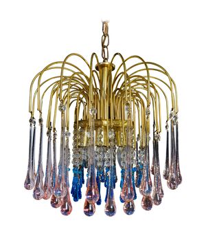 Charming Chandelier Blue and Pink Drops Glass, Murano, 1970s