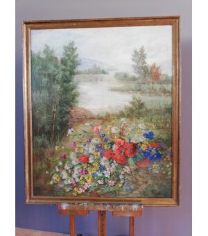 Quadro paesaggio con fiori