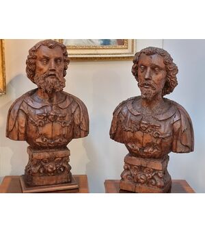 Pair of 17th century wooden relic busts     