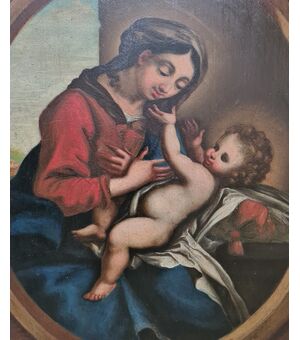 “MADONNA AND BABY JESUS” 17th century Emilian school, follower of Correggio.     
