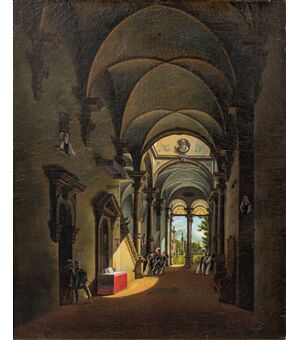 Church interior: the arrest of the nun of Monza, Circle of Giovanni Migliara (1785 - 1837)     