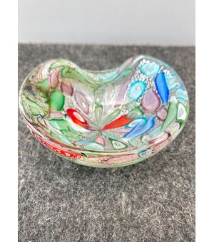 Submerged glass ashtray with murrine and silver leaf inclusions A.Ve.M.Murano.     