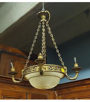  lamp183 - lampadario in bronzo dorato, II metà dell'800, mis. cm l 55 x h 85  