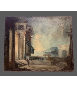 DIPINTO “ CAPRICCIO DI ARCHITETTURE CON FIGURA” - XVII SEC. 