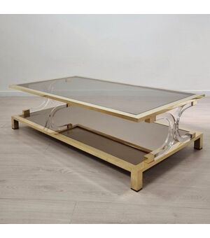 Maison Jansen coffee table in brass, glass and lucite France, 1970     