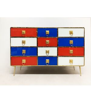 White, red, blue colored chest of drawers - 70s     