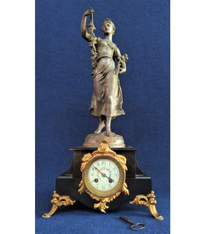Large Art Nouveau clock in marble and antimony -E. Bruchon - France 19th century     